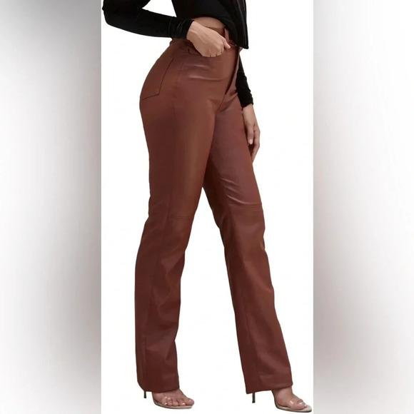 NWOT House of CB Inaya Stretch Vegan Leather Trousers in Brown - size S - Picture 4 of 11